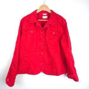 Talbots Red Stretch Denim Jean Jacket Fitted Tailored Button upSize Extra Large